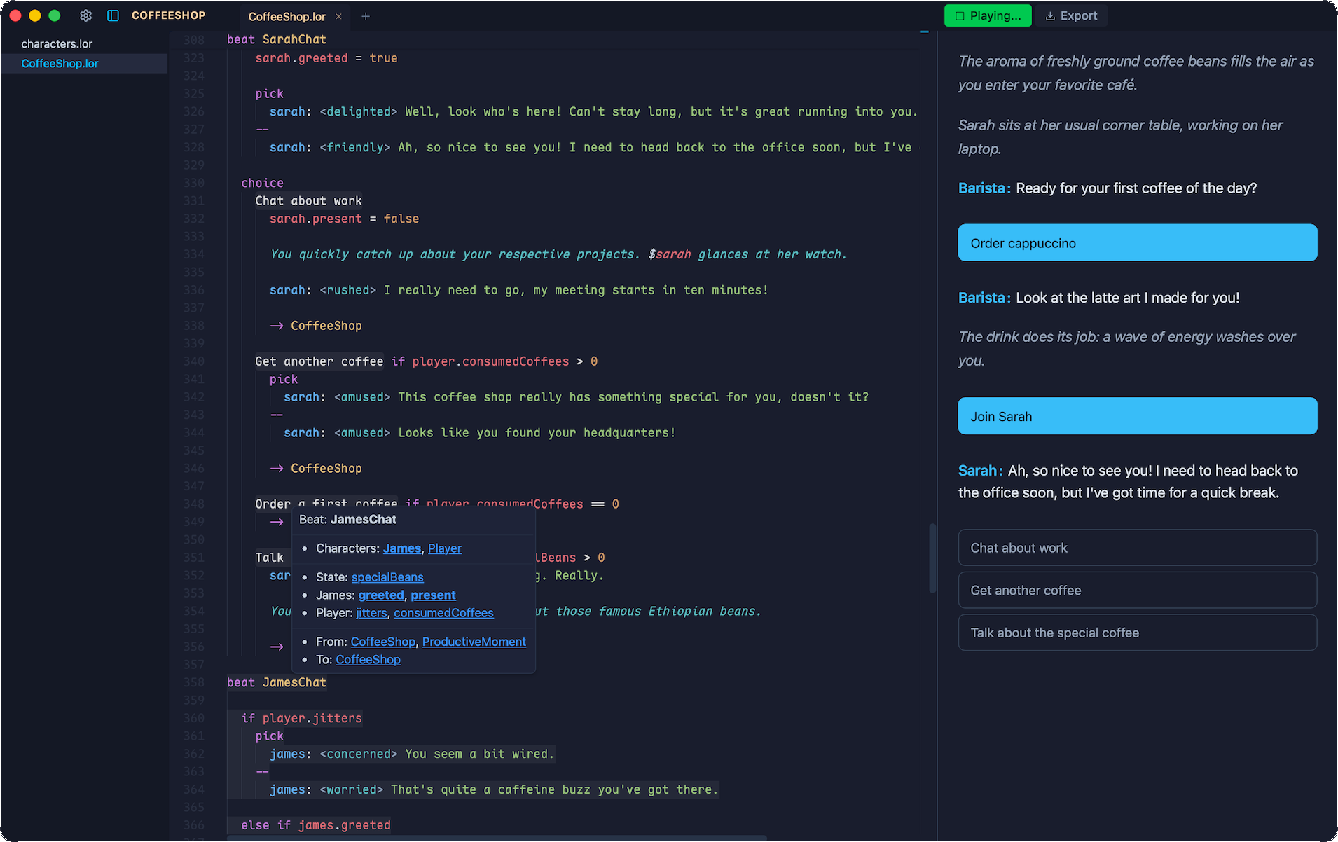 Loreline Writer screenshot