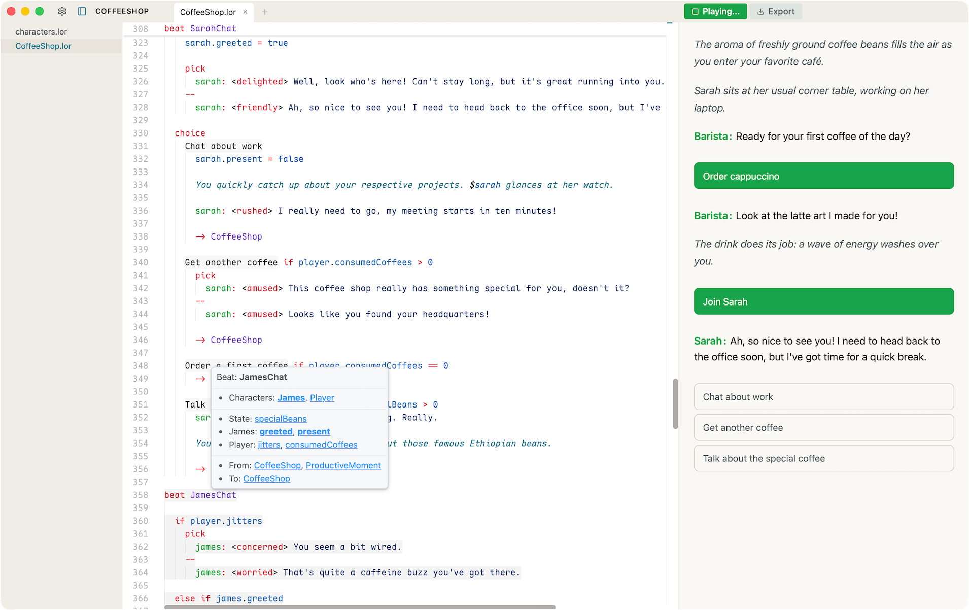 Loreline Writer screenshot
